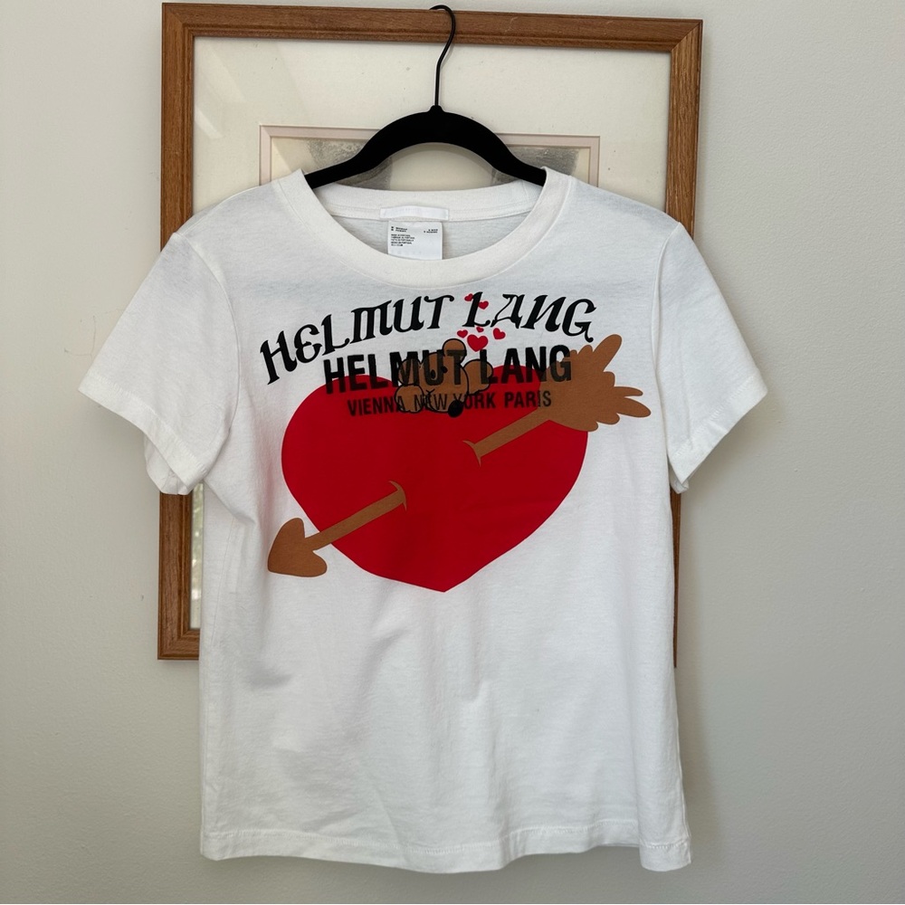 Helmut Lang White Heart Graphic T-Shirt